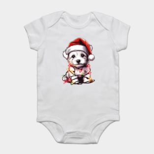 Adorable Dog Christmas Lights Santa Hat Baby Bodysuit